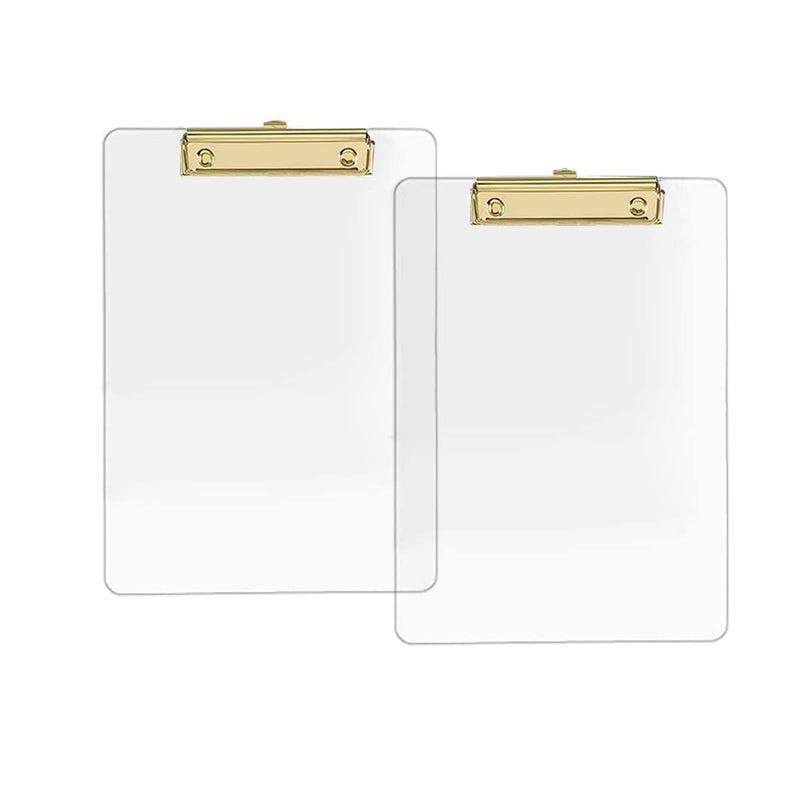 JIARI 2 Pack Clear Acrylic Office Clipboard A4 Letter Size 8.6"" x 12.2"" (Gold) - Image 1